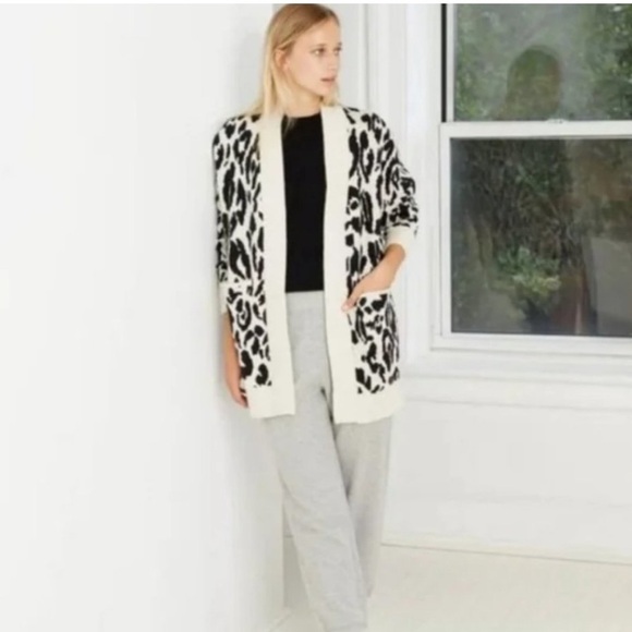 Who What Wear Leopard Print Chunky Open Cardigan Cream Black Size L - Picture 3 of 10